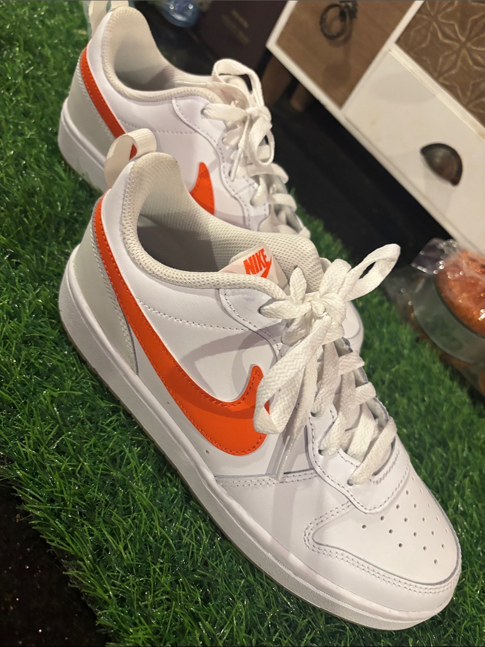 Nike youth White Sneakers with Bright Orange Swoosh